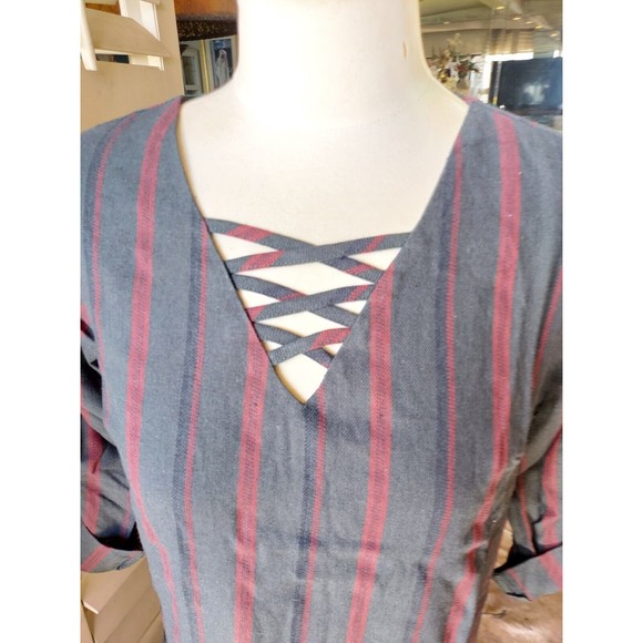 NEW she & sky dress Sz  Small Hunter Green & Red stripes long sleeves NWT - Picture 6 of 8